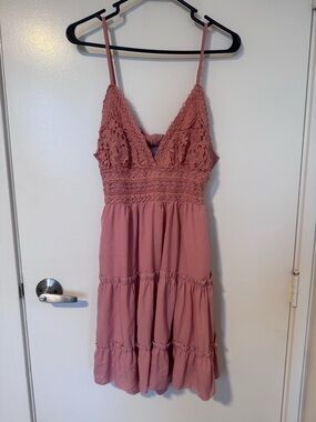 Spaghetti Strap Lace Bodice Midi Dress - Dusty Rose